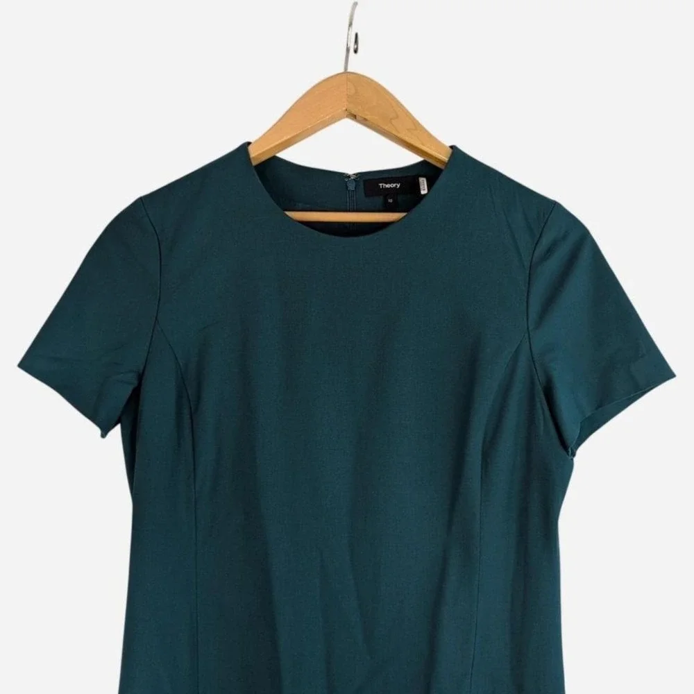 Theory Good Wool Sheath Dress Teal Green Size 10 - Picture 3 of 6
